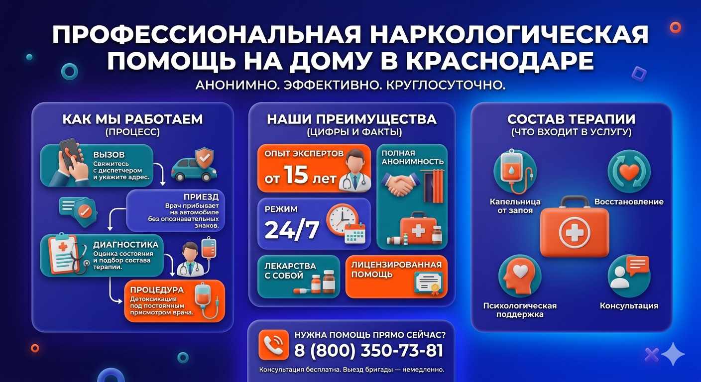 Инфографика о принципах лечения алкоголизма на дому в Удачном: этапы вызова нарколога, преимущества анонимной детоксикации и состав медицинской помощи.